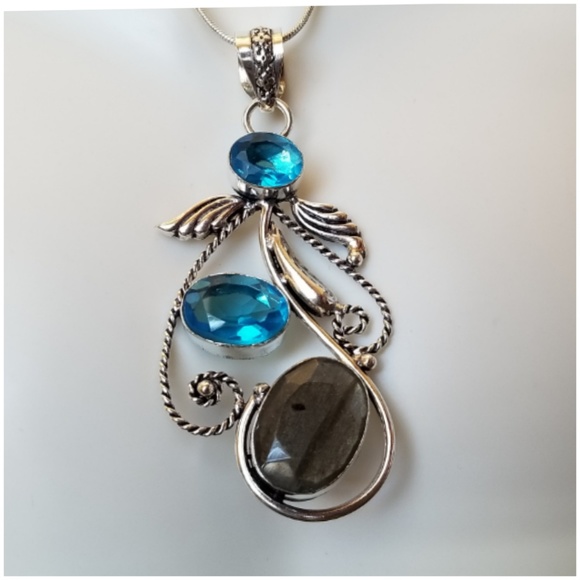 Jewelry - Genuine Blue Topaz & Labradorite Pendant 2.90"